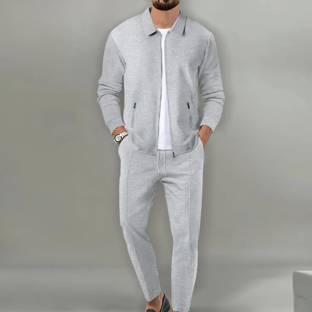Strukturiertes Zip-Up-Jacken- und Hosen-Set für Herren-Sets for Men-Alpenkind