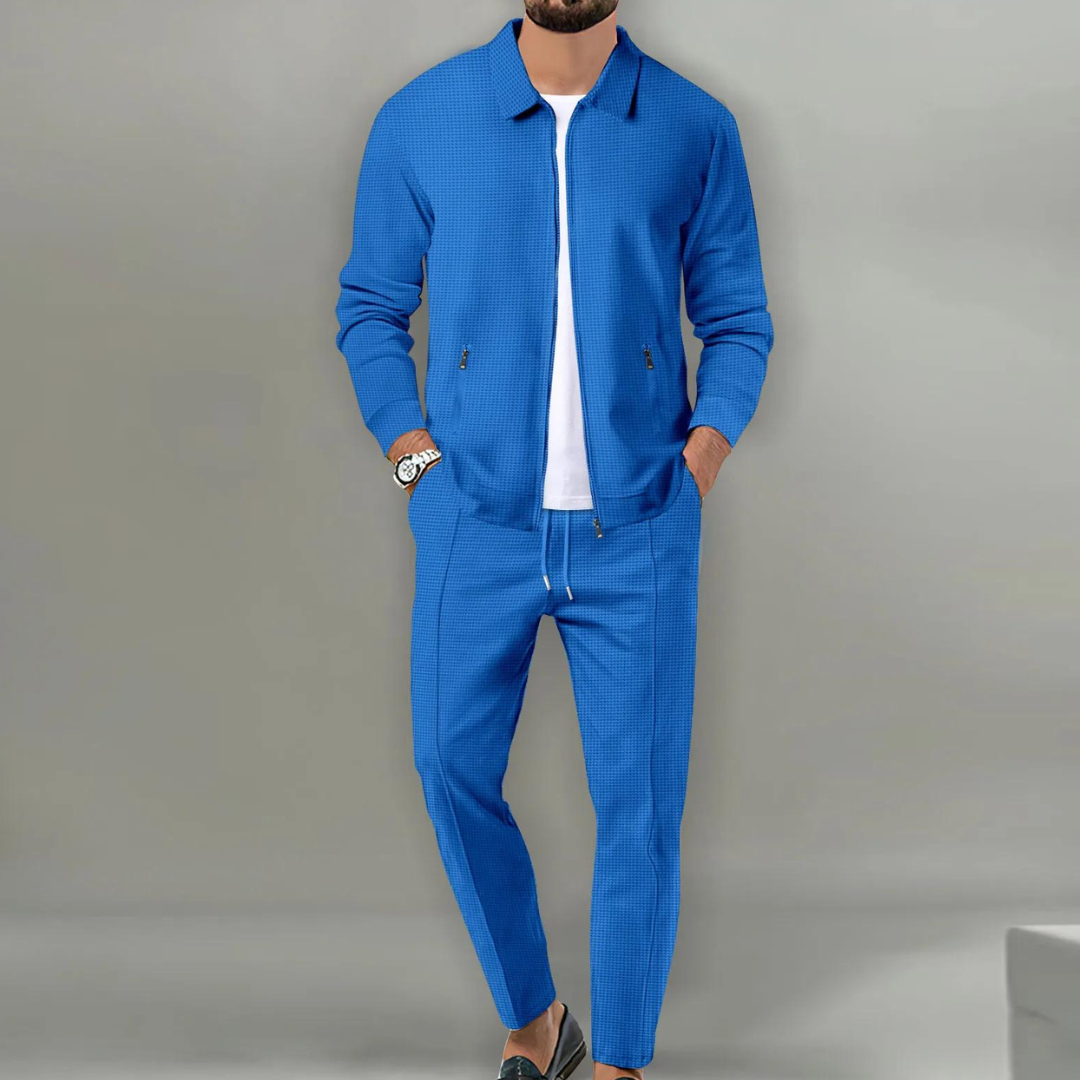 Strukturiertes Zip-Up-Jacken- und Hosen-Set für Herren-Sets for Men-Alpenkind