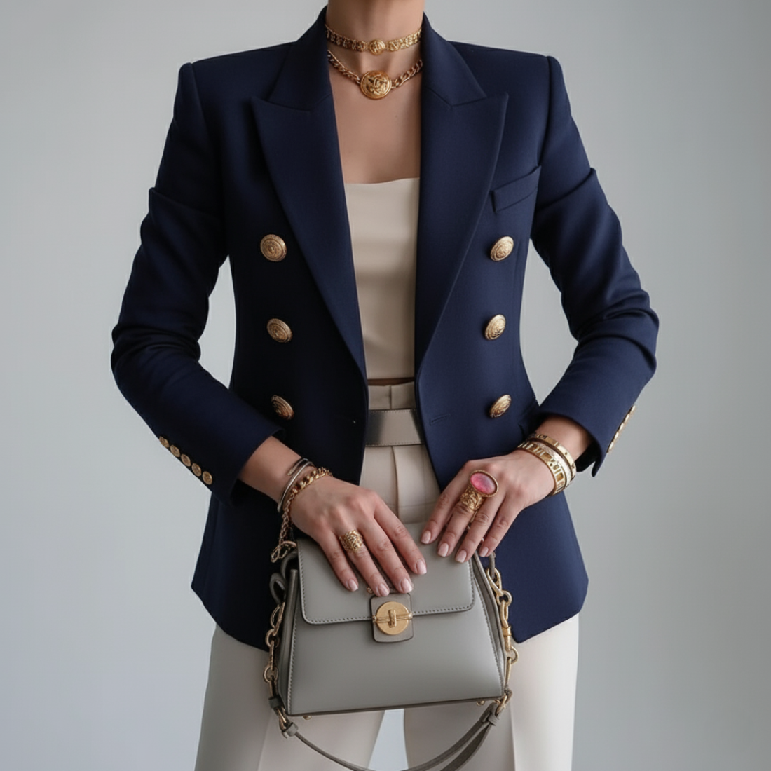 Taillierter Damen-Blazer mit goldfarbenen Knöpfen-Blazer for women-Alpenkind