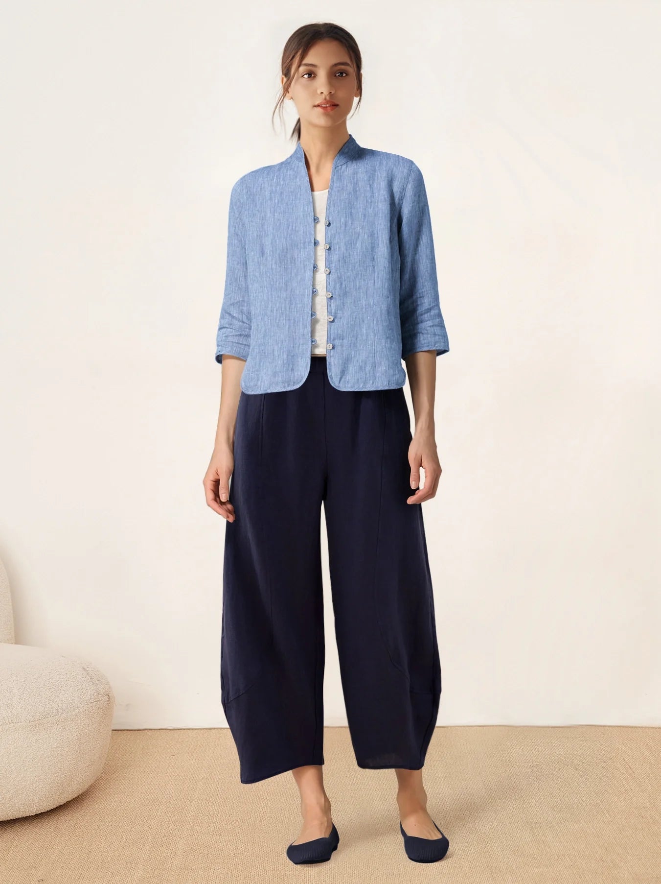 Tailliertes Damen-Leinenhemd mit Stehkragen-Shirts for women-Alpenkind