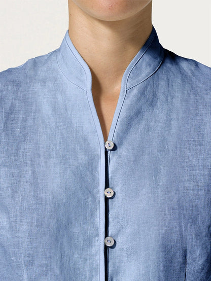 Tailliertes Damen-Leinenhemd mit Stehkragen-Shirts for women-Alpenkind