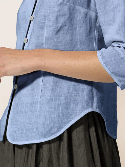 Tailliertes Damen-Leinenhemd mit Stehkragen-Shirts for women-Alpenkind