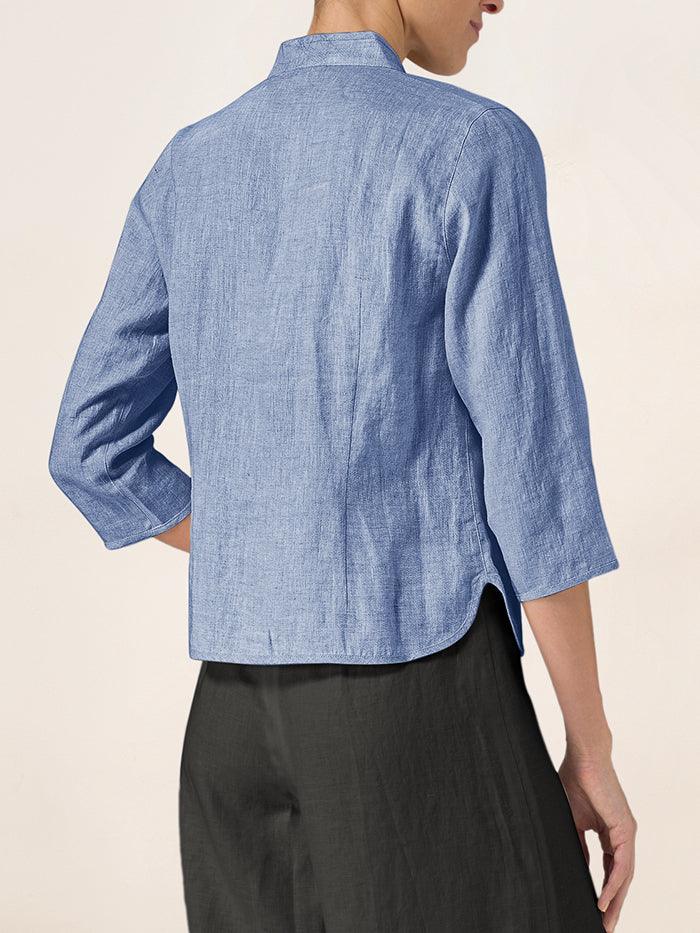 Tailliertes Damen-Leinenhemd mit Stehkragen-Shirts for women-Alpenkind