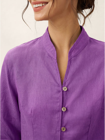 Tailliertes Damen-Leinenhemd mit Stehkragen-Shirts for women-Alpenkind