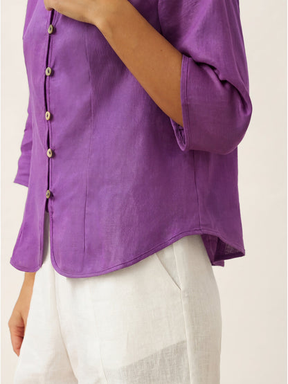 Tailliertes Damen-Leinenhemd mit Stehkragen-Shirts for women-Alpenkind