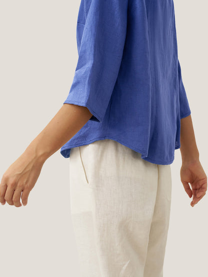 Tailliertes Damen-Leinenhemd mit Stehkragen-Shirts for women-Alpenkind