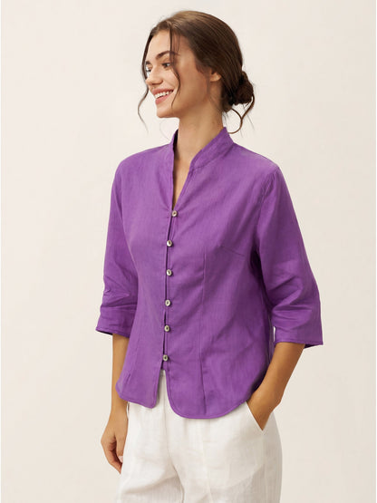 Tailliertes Damen-Leinenhemd mit Stehkragen-Shirts for women-Alpenkind