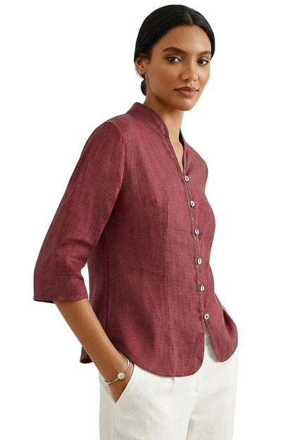 Tailliertes Damen-Leinenhemd mit Stehkragen-Shirts for women-Alpenkind