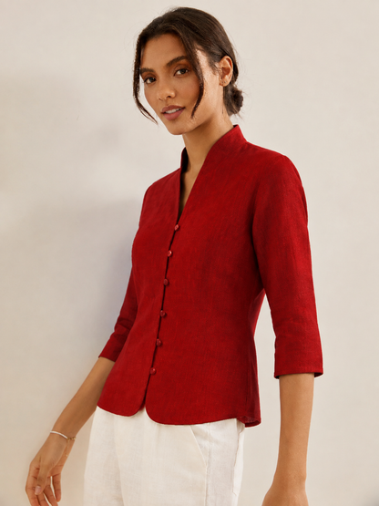 Tailliertes Damen-Leinenhemd mit Stehkragen-Shirts for women-Alpenkind