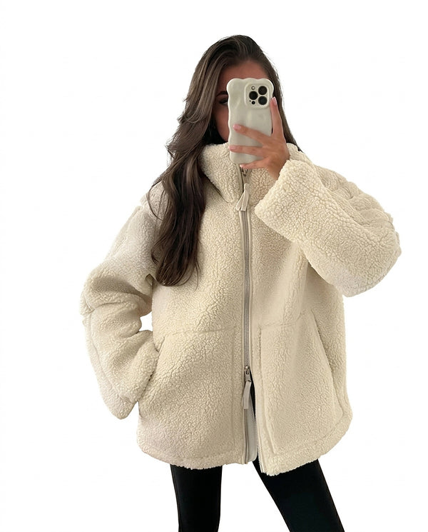 Teddy-Fleece-Bomberjacke für Damen mit Stehkragen-Jacket for women-Alpenkind