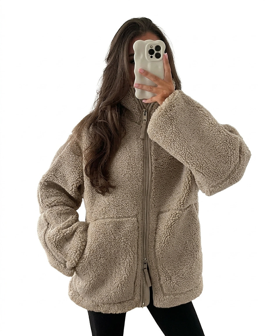 Teddy-Fleece-Bomberjacke für Damen mit Stehkragen-Jacket for women-Alpenkind