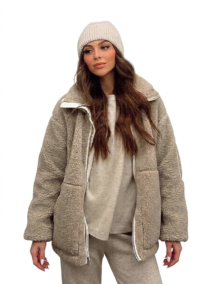 Teddy-Fleece-Bomberjacke für Damen mit Stehkragen-Jacket for women-Alpenkind
