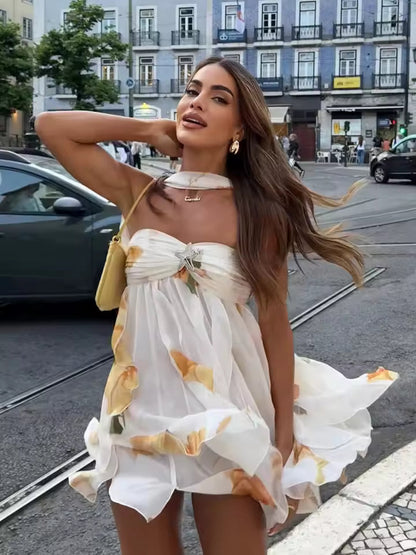 Trägerloses florales Mini-Kleid für Damen-Mini Dress-Alpenkind