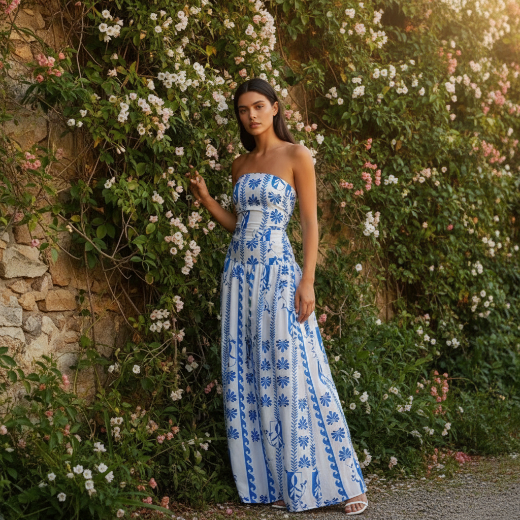 Trägerloses Maxikleid mit Print für Damen-Maxi Dress-Alpenkind