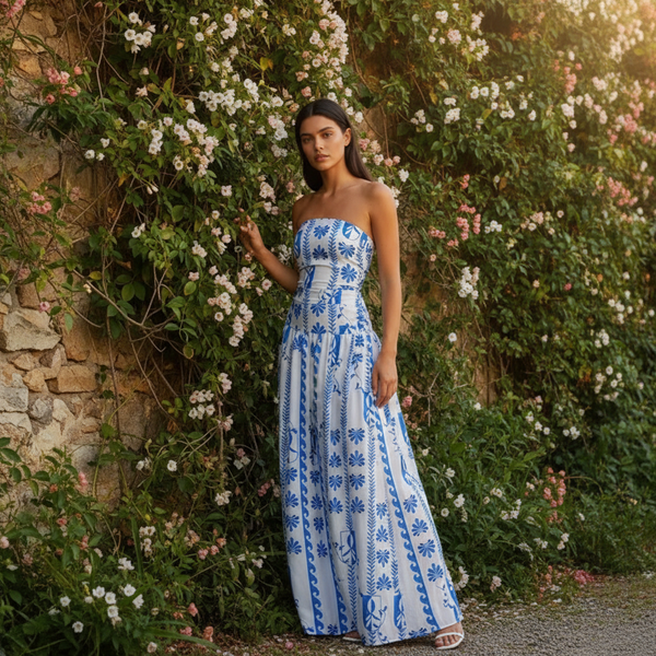 Trägerloses Maxikleid mit Print für Damen-Maxi Dress-Alpenkind