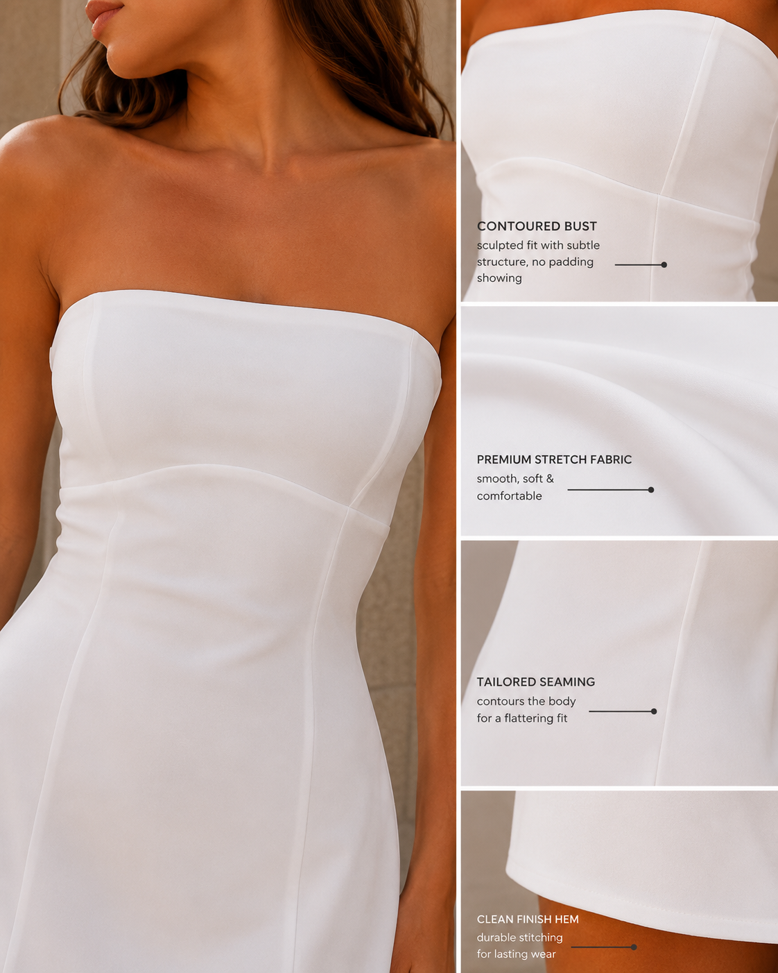 Trägerloses Mini-Kleid für Damen mit Paneel-Details-Mini Dress-Alpenkind