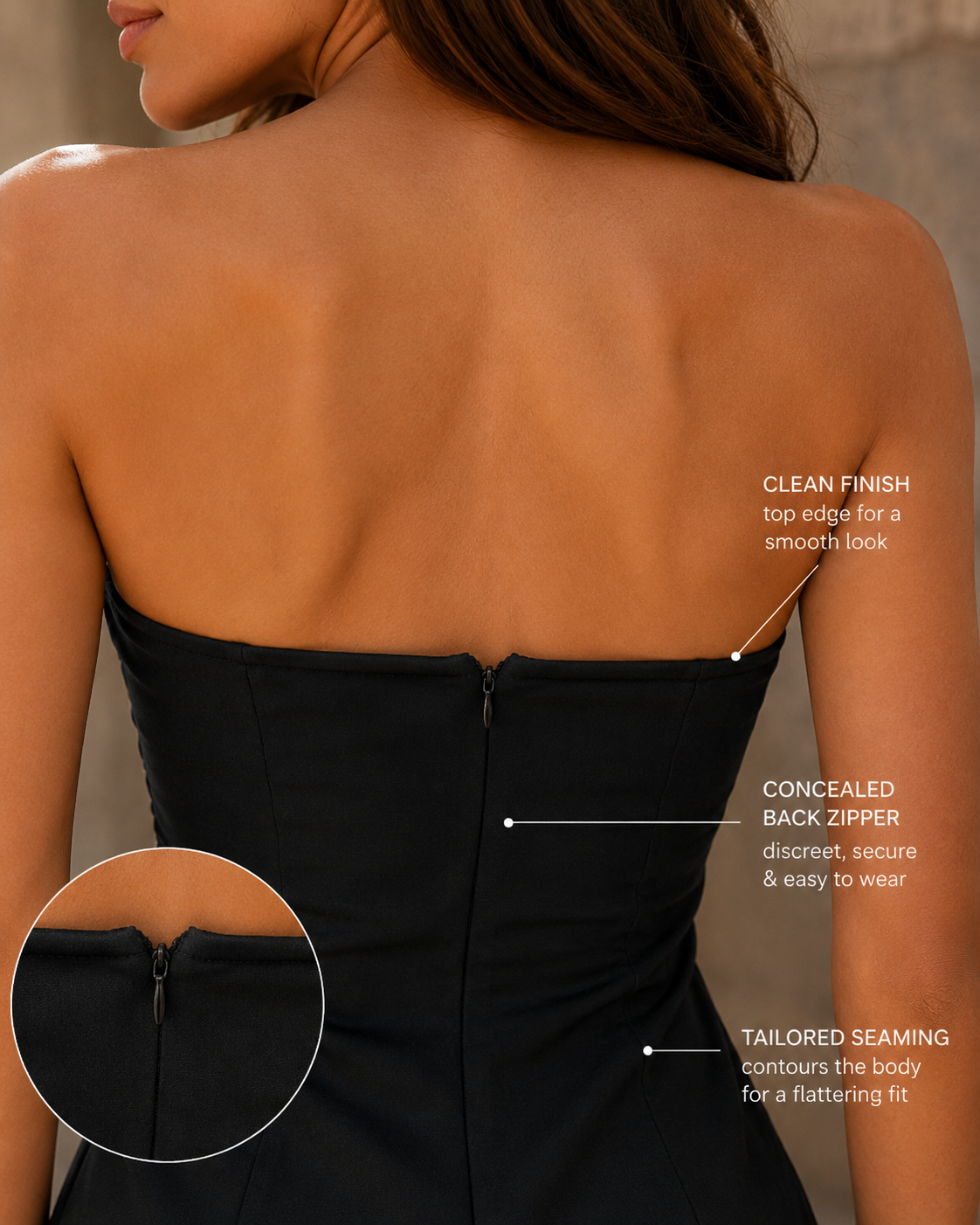 Trägerloses Mini-Kleid für Damen mit Paneel-Details-Mini Dress-Alpenkind