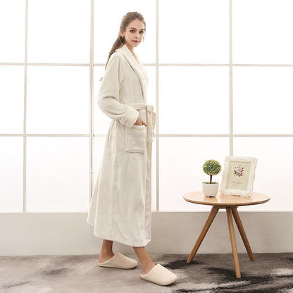 Unisex Bademantel lang mit Gürtel, Schalkragen und aufgesetzten Taschen-unisex-Alpenkind