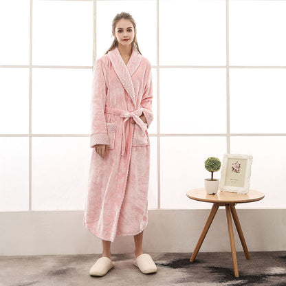 Unisex Bademantel lang mit Gürtel, Schalkragen und aufgesetzten Taschen-unisex-Alpenkind