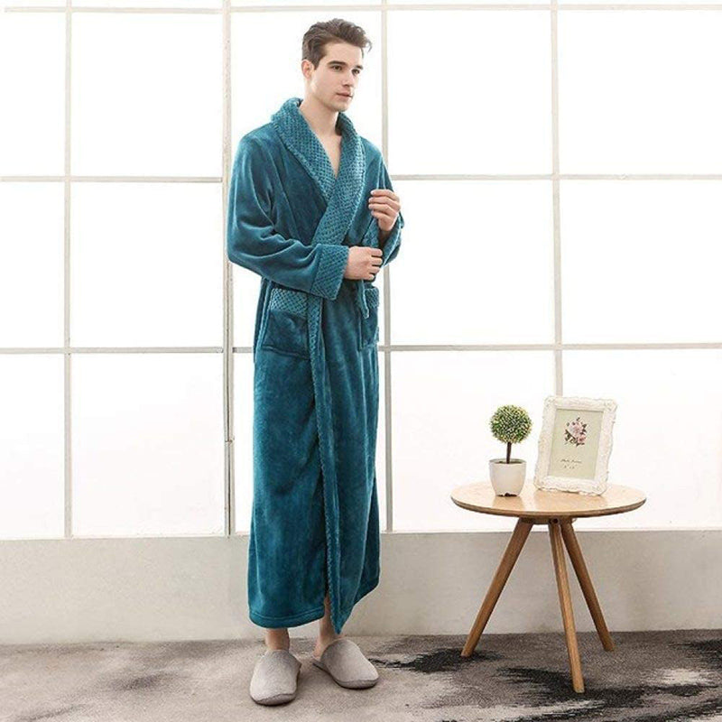Unisex Bademantel lang mit Gürtel, Schalkragen und aufgesetzten Taschen-unisex-Alpenkind