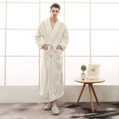 Unisex Bademantel lang mit Gürtel, Schalkragen und aufgesetzten Taschen-unisex-Alpenkind