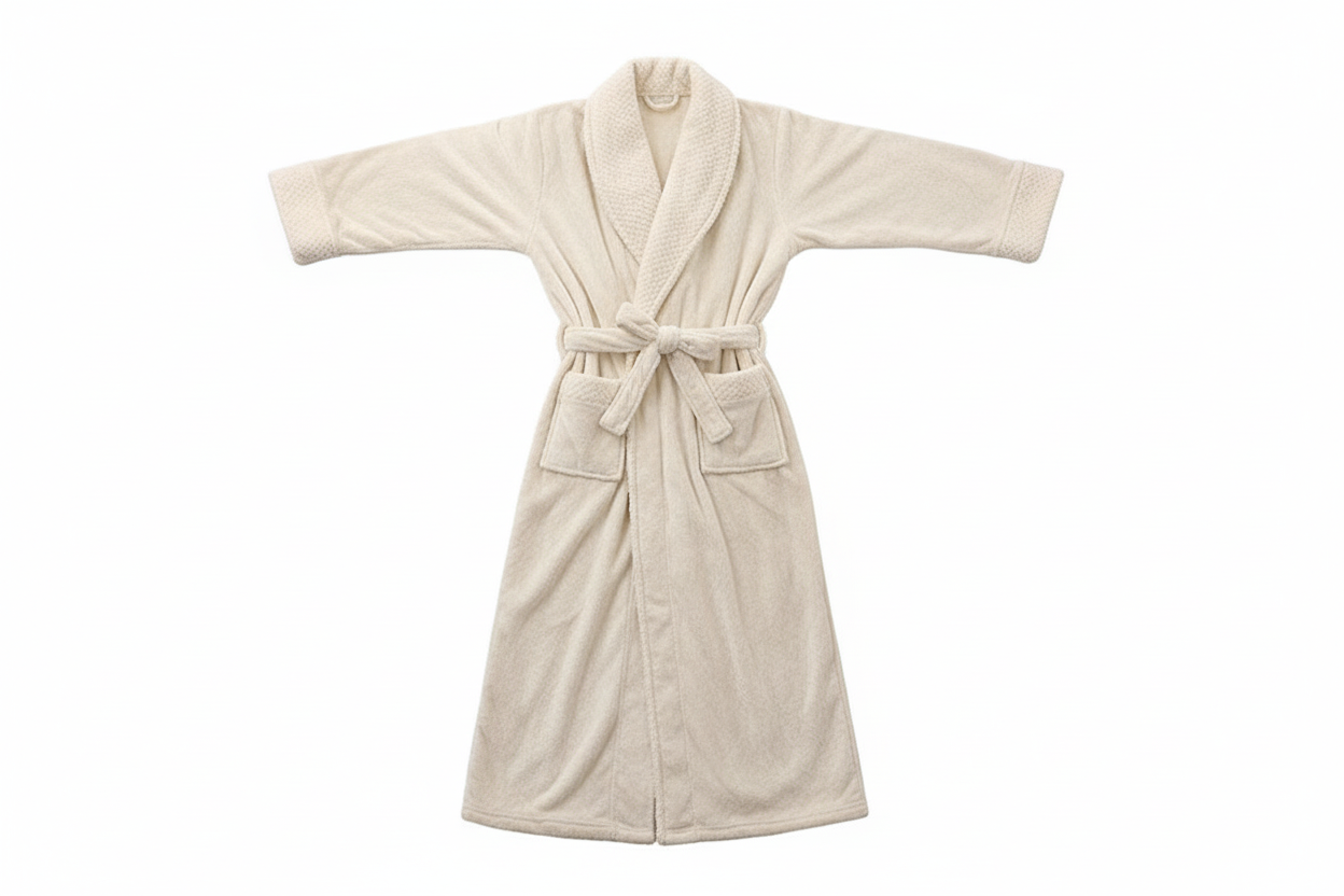 Unisex Bademantel lang mit Gürtel, Schalkragen und aufgesetzten Taschen-unisex-Alpenkind