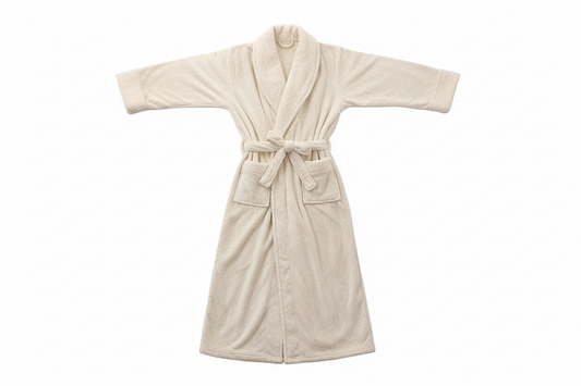 Unisex Bademantel lang mit Gürtel, Schalkragen und aufgesetzten Taschen-unisex-Alpenkind