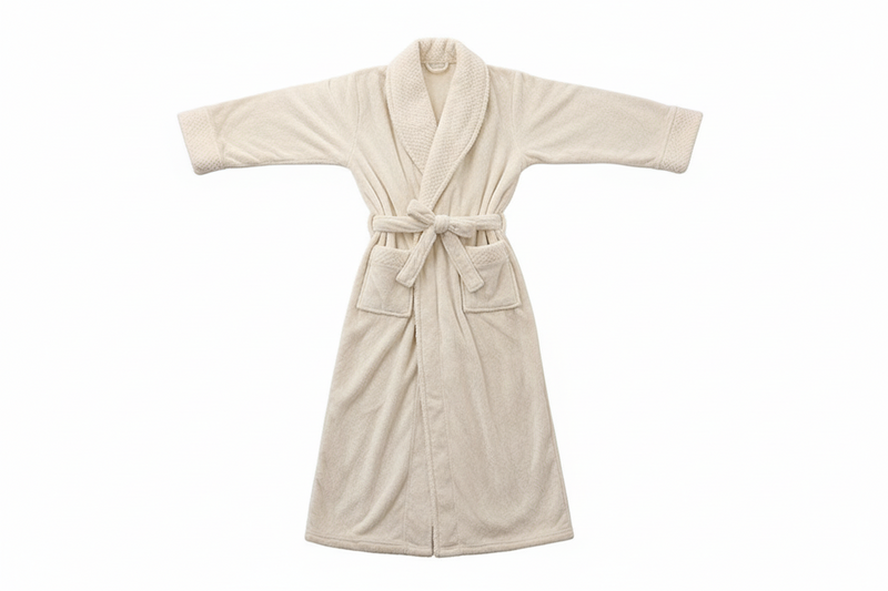 Unisex Bademantel lang mit Gürtel, Schalkragen und aufgesetzten Taschen