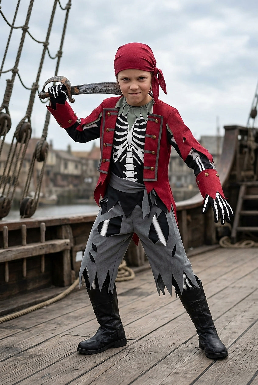 Unisex Skelett-Piratenkostüm für Halloween-Halloween-Alpenkind