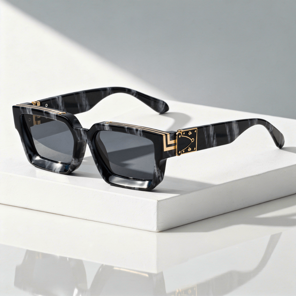 Unisex-Sonnenbrille mit rechteckigem Rahmen und metallischen Akzenten-Sunglasses-Alpenkind