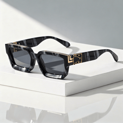 Unisex-Sonnenbrille mit rechteckigem Rahmen und metallischen Akzenten-Sunglasses-Alpenkind