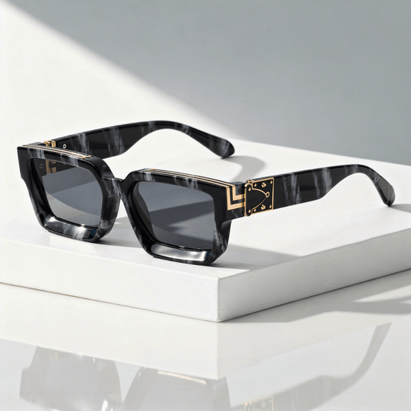 Unisex-Sonnenbrille mit rechteckigem Rahmen und metallischen Akzenten-Sunglasses-Alpenkind
