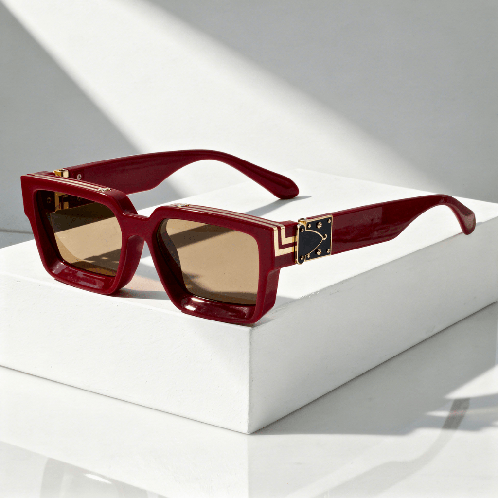 Unisex-Sonnenbrille mit rechteckigem Rahmen und metallischen Akzenten-Sunglasses-Alpenkind