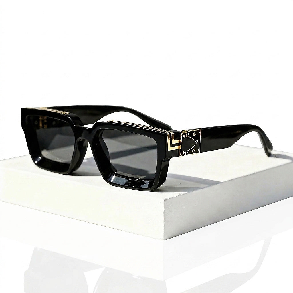 Unisex-Sonnenbrille mit rechteckigem Rahmen und metallischen Akzenten-Sunglasses-Alpenkind
