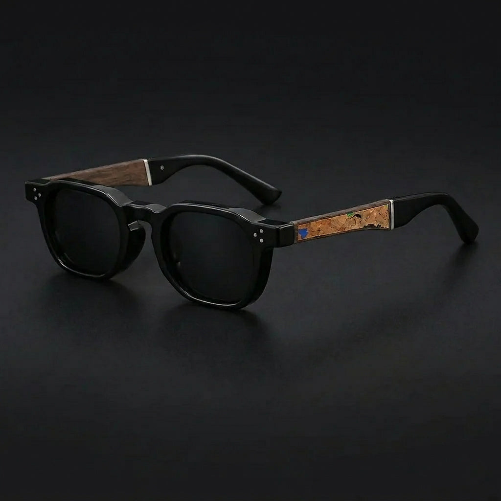 Unisex Sonnenbrille mit rundem Rahmen und Kork-Bügelakzenten-Glasses for women-Alpenkind