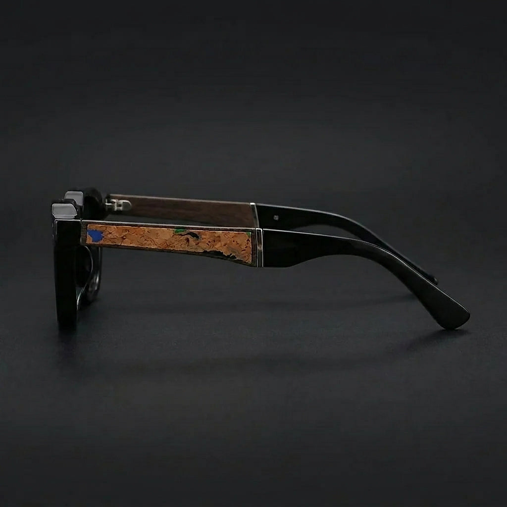 Unisex Sonnenbrille mit rundem Rahmen und Kork-Bügelakzenten-Glasses for women-Alpenkind