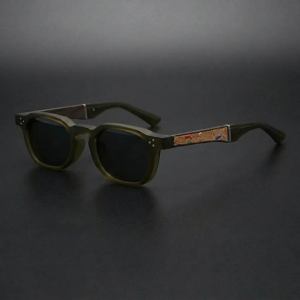 Unisex Sonnenbrille mit rundem Rahmen und Kork-Bügelakzenten-Glasses for women-Alpenkind