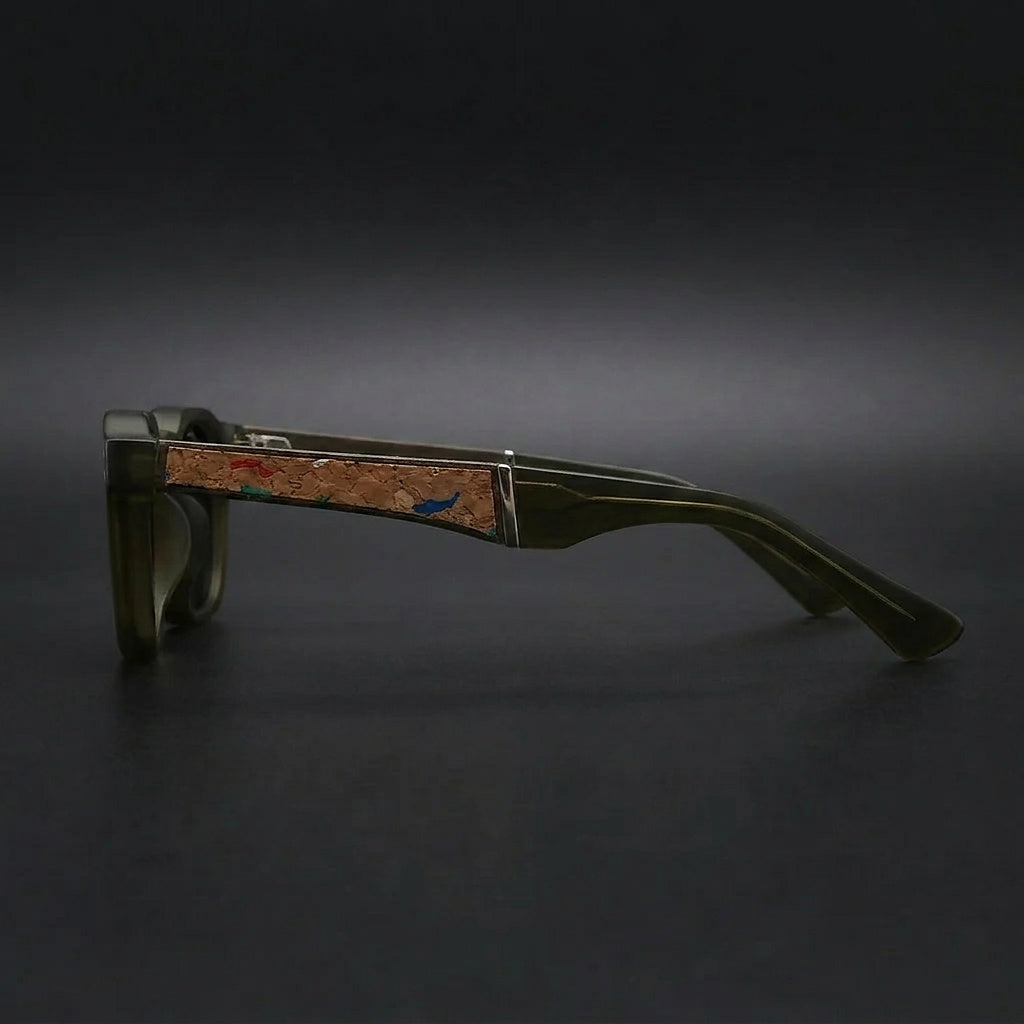 Unisex Sonnenbrille mit rundem Rahmen und Kork-Bügelakzenten-Glasses for women-Alpenkind