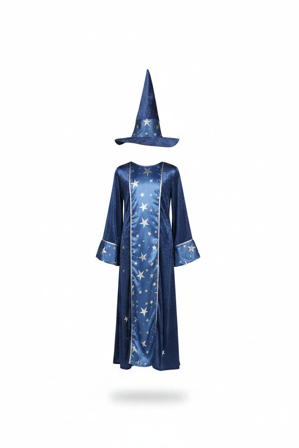 Unisex Zaubererkostüm mit Sternenmuster und Hut-Halloween-Alpenkind