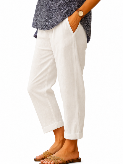 Verkürzte Damen-Hose mit geradem Bein und Umschlag-Pants for Women-Alpenkind