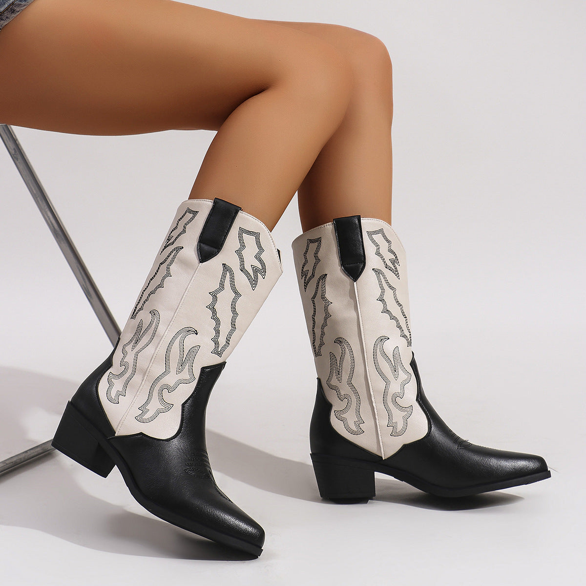 Zweifarbige Western-Cowboystiefel für Damen-Footwear for women-Alpenkind