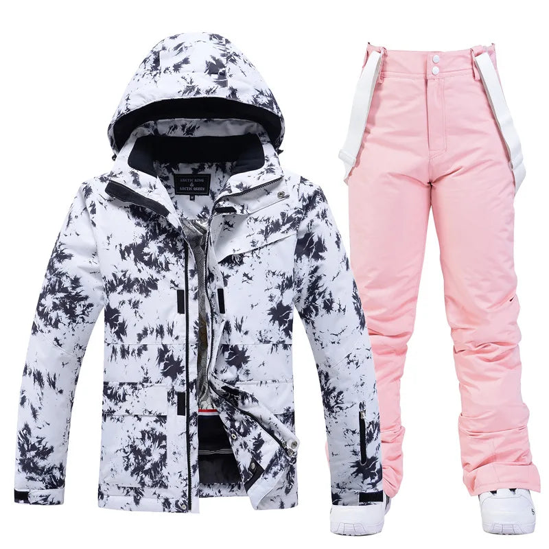 Zweiteiliger Damen-Skianzug mit Kapuze und Latzhose-Sets for women-Alpenkind