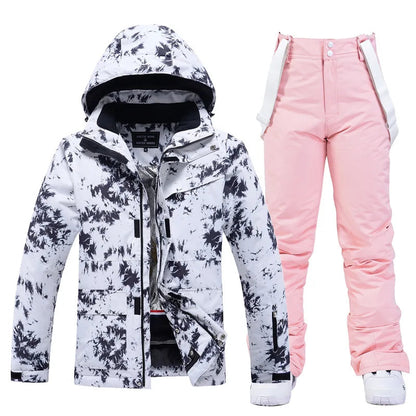 Zweiteiliger Damen-Skianzug mit Kapuze und Latzhose-Sets for women-Alpenkind