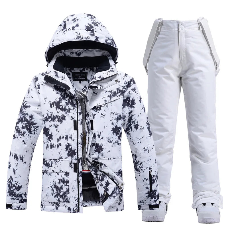 Zweiteiliger Damen-Skianzug mit Kapuze und Latzhose-Sets for women-Alpenkind