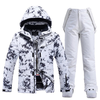 Zweiteiliger Damen-Skianzug mit Kapuze und Latzhose-Sets for women-Alpenkind