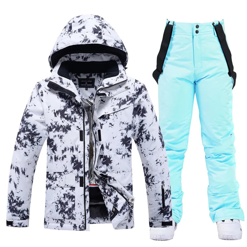 Zweiteiliger Damen-Skianzug mit Kapuze und Latzhose-Sets for women-Alpenkind