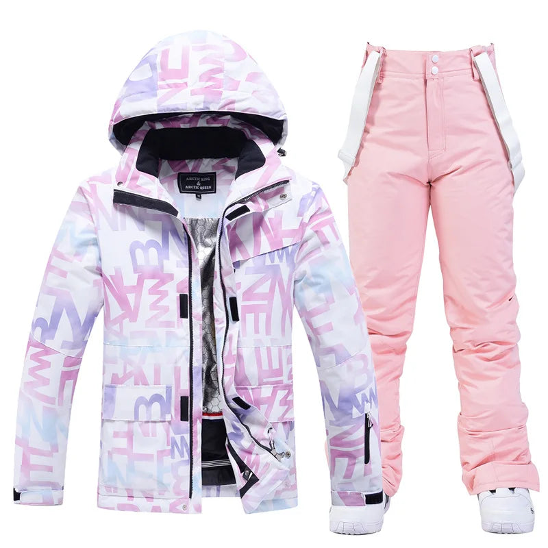 Zweiteiliger Damen-Skianzug mit Kapuze und Latzhose-Sets for women-Alpenkind