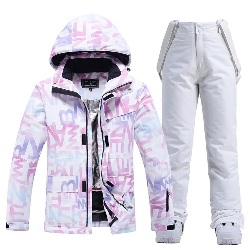 Zweiteiliger Damen-Skianzug mit Kapuze und Latzhose-Sets for women-Alpenkind