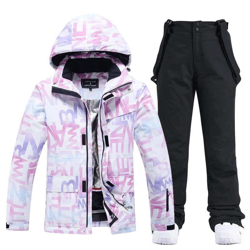 Zweiteiliger Damen-Skianzug mit Kapuze und Latzhose-Sets for women-Alpenkind
