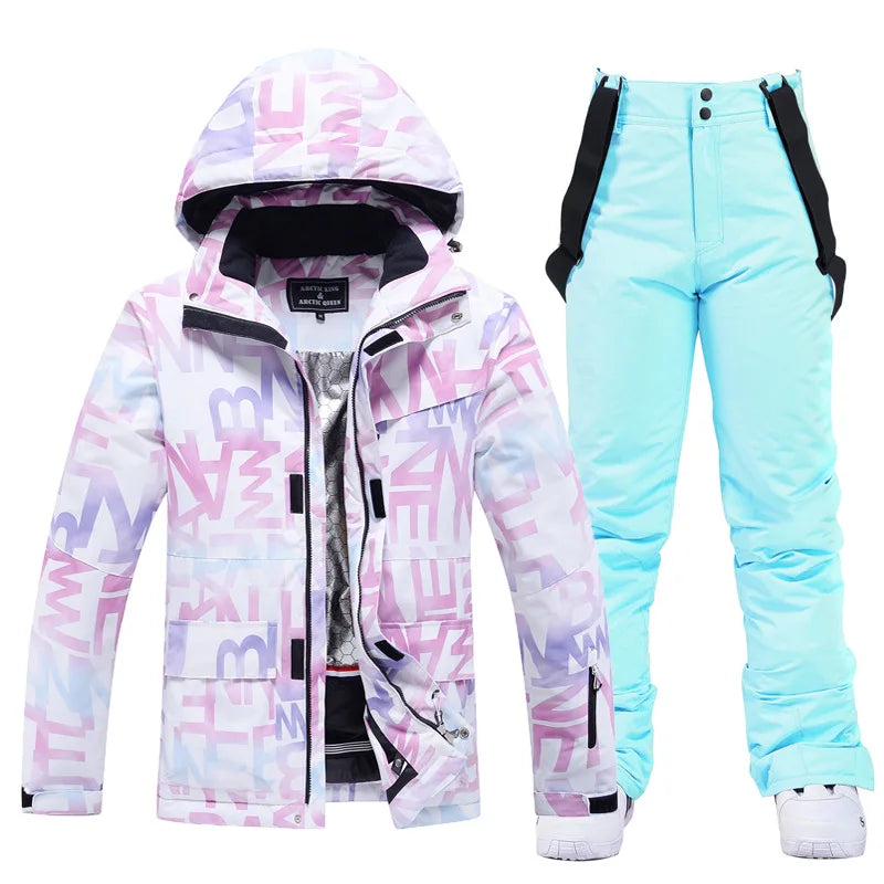 Zweiteiliger Damen-Skianzug mit Kapuze und Latzhose-Sets for women-Alpenkind